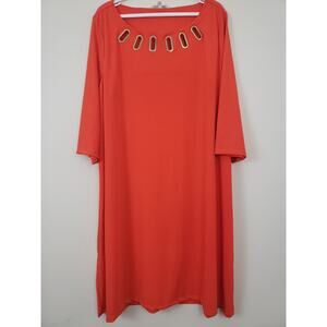 Haani Woman Womens Dress Size 3X Metal Accent at Neckline 3/4 Sleeve Orange